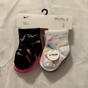Nike Baby 6 Pk Multicolor Ankle Cotton Cushion Swoosh Logo Sock Set Sz 6-12 MO
